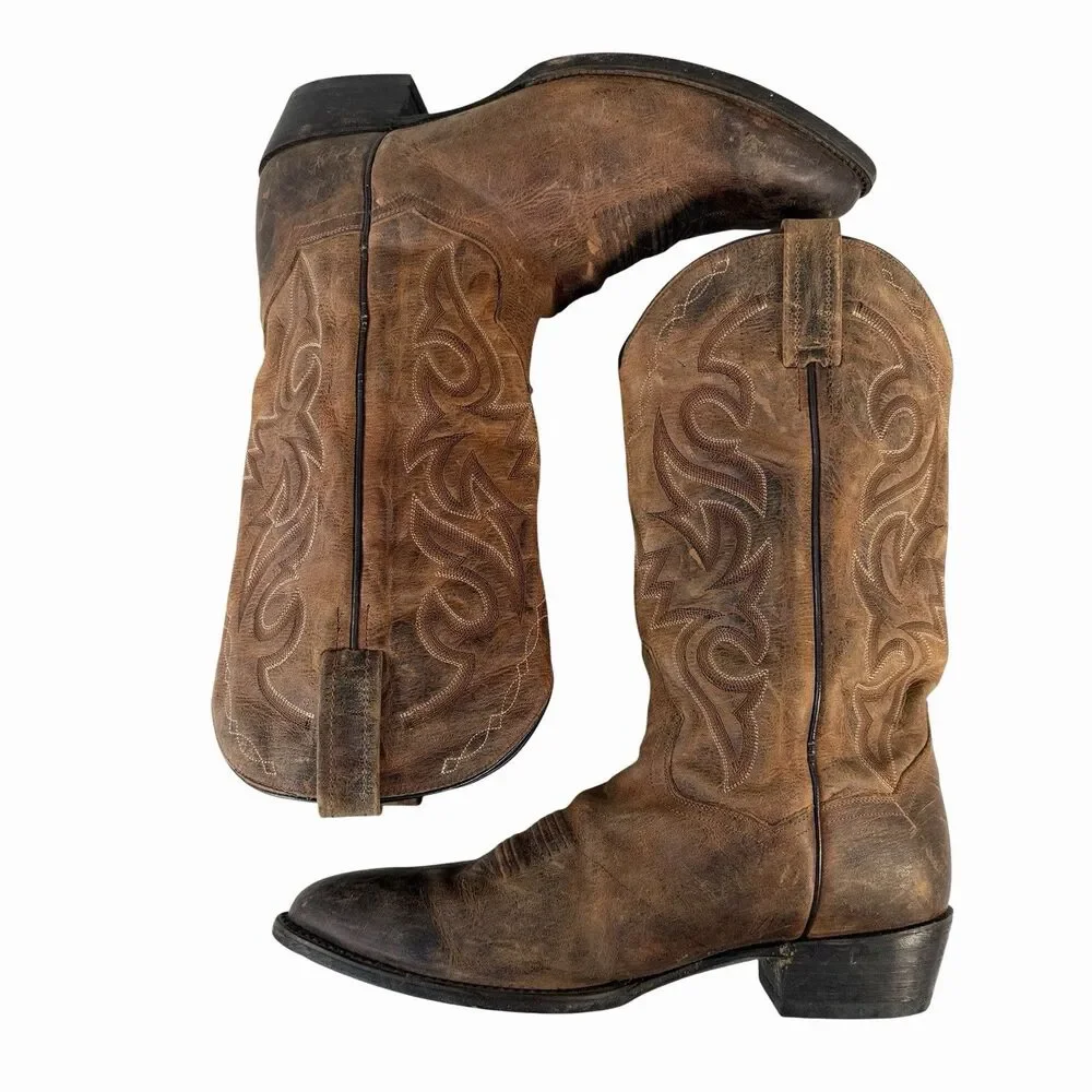 Dan Post Brown Distressed Leather Men 10 EW Extra Wide Cowboy Boot Renegade 2159
